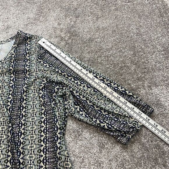 Only Necessities Blouse Shirt womens 1X Blue Gray Geometric Stretch Long Sleeve - Picture 7 of 10